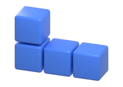 3D render of the J piece: three in a row with one up on the left